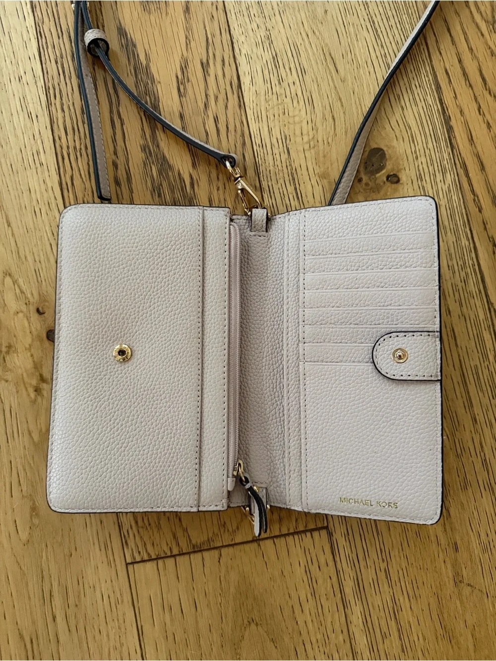 Michael Kors Pebbled Leather Crossbody in Pale Pink with Gold Hardware